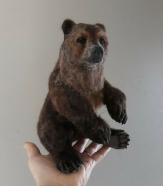 Ooak Needle Felted Realistic Grizzly Bear Wool Animal Sculpture By Tatiana Trot