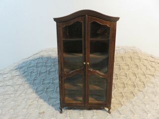 Dollhouse Miniature Bespaq Mahogany Hutch Bookcase Cabinet Glass Doors