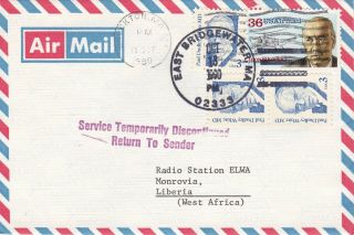 Liberia,  1990,  Cover,  Service Suspended,  From Usa