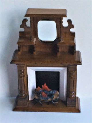Dollhouse Miniature Victorian Fireplace With Andirons & Flaming Logs 1:12 Scale