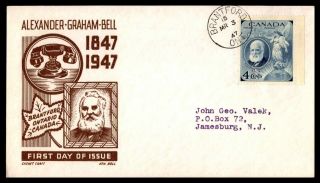 Canada Brantford Cachet Craft Alexander Graham Bell 1947 Fdc First Day Cover