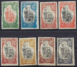 Somali Coast France Territory 1902 Warriors Set Of 8 Imperf Color Proofs