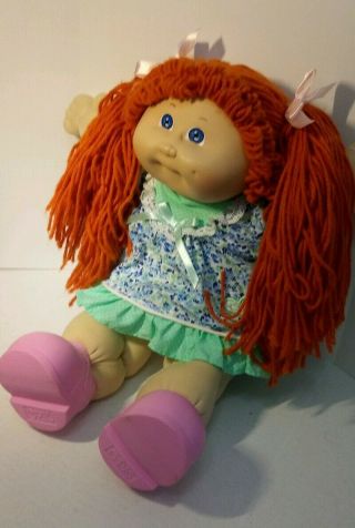 Vintage Coleco 1985 Cabbage Patch Kids Doll Girl Red Yarn Hair Blue Eyes
