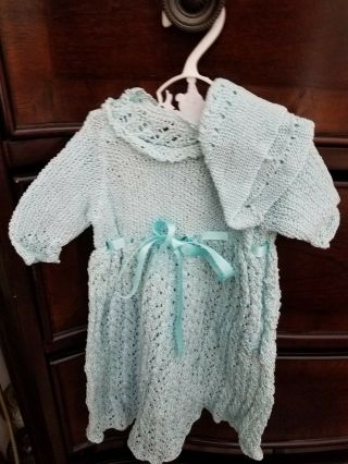 Handmade Crochet Dress And Hat For Large Doll Or Born Baby