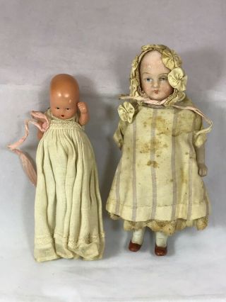 Vintage Antique Nancy Ann Bisque Hush A Bye Baby Doll Story Book & Friend
