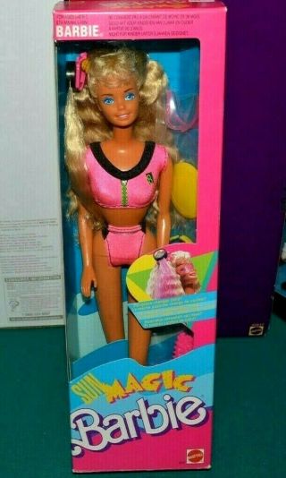 Nib - Very Rare - 1988 Sun Magic Barbie Color Change Hair Beach Doll Pink Sunglasses