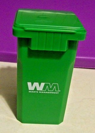 Two Barbie Size Trash Garbage Can Wheels Opens Vtg Waste Management Logo Ad Spec