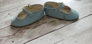 Leather blue shoes Mary Jane antique french german doll tlc 3