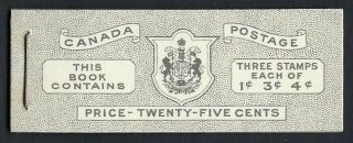Canada Bk47: 1953 English Karsh Stapled Booklet Of 3,  Type Ii,  No Rate Sheet,  Vf