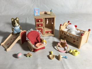 Calico Critters/sylvanian Families Nursery Crib Dresser Chair & Baby