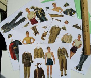 Vintage Paper Dolls - 6 Military Men With Uniforms - Pre - Cut