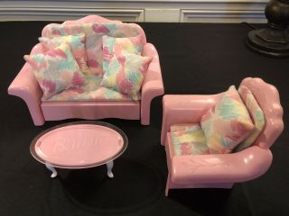 Vintage 1987 Sweet Roses Barbie Couch & Chair Lounger Furniture And Coffee Table