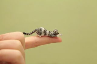 Ooak Realistic Dollhouse Miniature Hand - Sculpted Tabby Cat And Flower