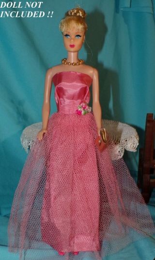 Vintage Barbie Fab Lu Clone Elite Premier Salmon Satiny Tulle Dress Purse Shoes