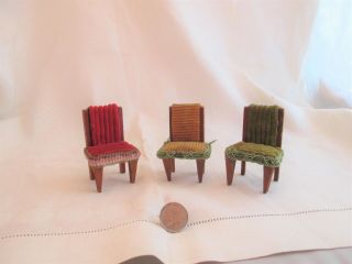 3 Antique Miniature Chairs With Velvet Seats,  Probably German
