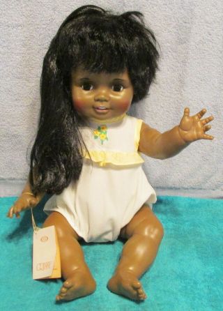 Vtg Ideal African American Baby Crisssy 22 " Doll Shiny Black Pull Out Hair Look
