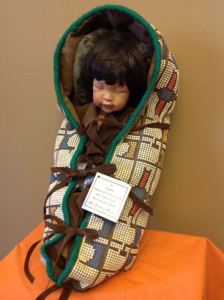 Porcelain Native American Sleeping Baby Doll With Carrier (1994)