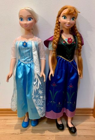 Disney Frozen My Size Elsa & Anna Dolls 38 " 3 Ft Tall W/ Complete Outfits,  Shoes