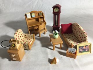 Calico Critters/sylvanian Families Living Room Furniture With Desk & Clock