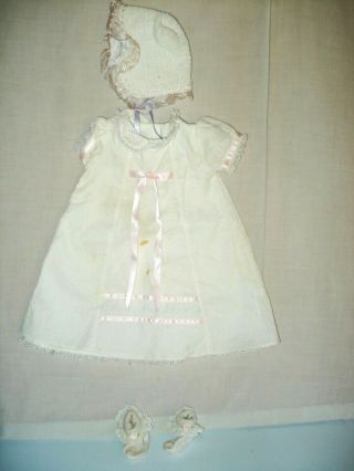 American Girl Bitty Baby Doll White Dress Pink Ribbon With Bonnet And Socks