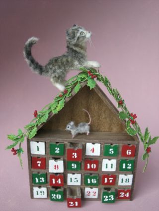 Ooak Dollhouse 1:12 Miniature Kitten,  Mouse,  Advent Calendar Handmade Oreon Cat