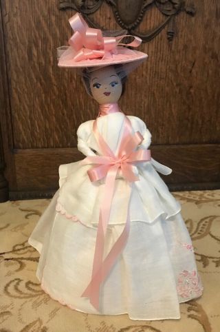 Vintage Neiman Marcus Hand Painted Wooden Head Handkerchief Doll
