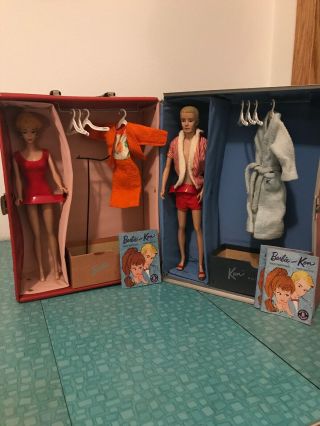 Vintage Barbie And Ken Dolls With Carrying Case