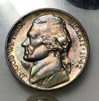 1942 - P Silver Wartime Jefferson Nickel Bu Toned