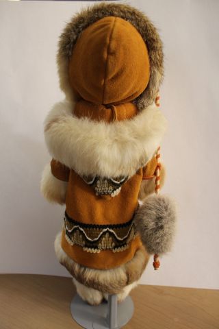 Vintage Eskimo Inuit Doll w/ Real Fur 18 inch Alaska Handmade Souvenir Native 2