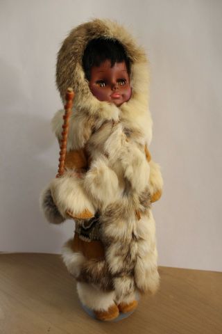 Vintage Eskimo Inuit Doll w/ Real Fur 18 inch Alaska Handmade Souvenir Native 3