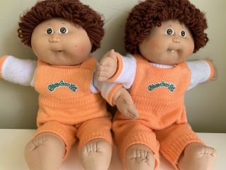 Vintage 1985 Cabbage Patch Kids Boy Twins Brown Hair Brown Eyes