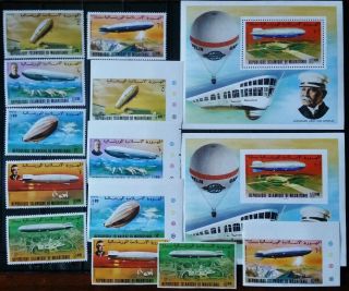 Mauritania 345 - 8,  C167 - 9 Zeppelin 75th,  Complete Perf & Imperf Sets 1976 Mnh