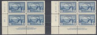 Canada: C9 7c Blue Goose Airmail Plate Blocks 1 & 2 Ll Vf Nh Cv$18