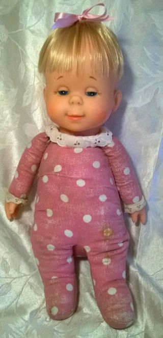 Vtg 1964 " Mattel  Drowsy " Baby Doll.  15 " H.  Vinyl Head,  Stuffed Body.  Very Good Cond