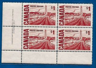 Canada Canadian 1967 One $1 Dollar Postage Stamp Block Mnh Plate No 1