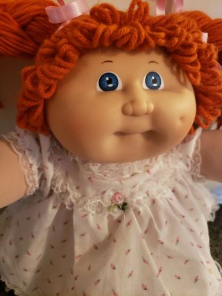 Vintage 1983 Cabbage Patch Kids Doll Girl Red Hair Blue Eyes pink rosebud dress 2