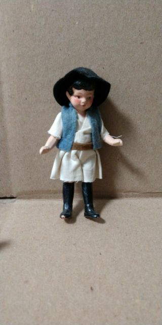 Vintage Antique German Dollhouse Doll Bisque Girl With Hat