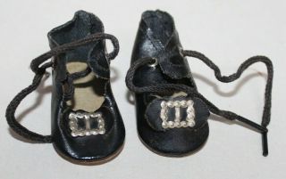 Vintage Doll Shoes Black With Silver Buckle
