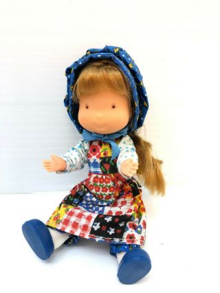 Vtg Holly Hobbie Doll Knickerbocker 1970s Euc Patchwork Dress Plastic Posable