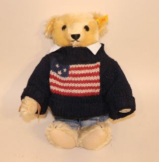 1992 Steiff Ralph Lauren Polo Teddy Bear American Flag Sweater 406225 161/3500