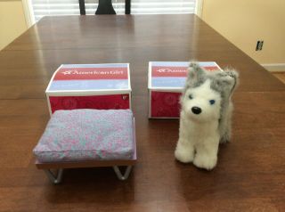 American Girl Doll Retired Husky Dog Pepper And Pet Bed Set Boxes Euc