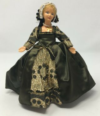 Vintage Made In England Peggy Nisbet Catherine Howard Doll Brown Ornate Outfit