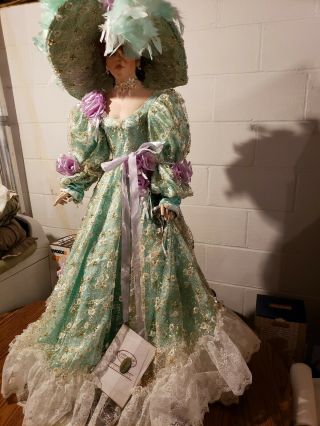 42 Inch Porcelain Rustie Weldon Doll Green And Gold Gown Red Long Curls 898167