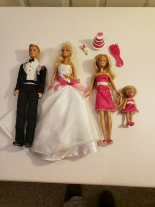 Barbie I can be a bride wedding set Barbie,  Skipper,  Ken & Kelly,  cake,  bouquet 2