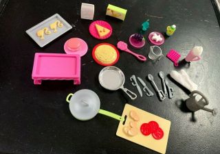 Mattel Barbie Doll Food Kitchen Dream House Accessories Pots Pans 28 Piece Etc