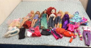 5 Mattel " My Scene " Barbie Dolls,  Clothes,  Brush,  One Has Real Lashes.  Great Co