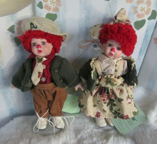 Seymour Mann Our American Sweethearts Raggedy Ann & Andy 9 " Dolls - Porcelain