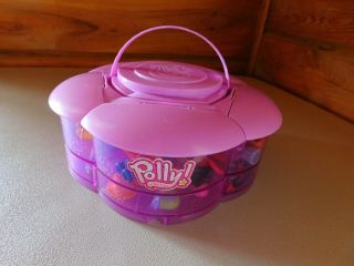 Polly Pockets Hard Plastic Green Flower Storage Container Purple Case