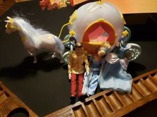 Disney Cinderella & Prince Charming 12 " Dolls W Horse And Carriage | Mattel 2010