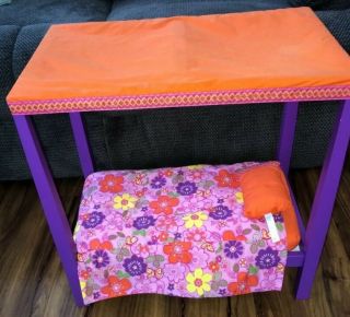 American Girl Doll Julie Purple Canopy Bed W Orange Floral Bedding Retired Cute